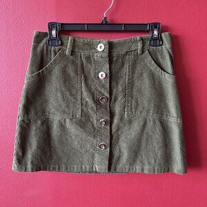 Olive Green Corduroy Button-Front Mini Skirt